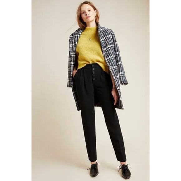 Anthropologie Sasha Pants 0 Black Button Fly Tapered Trousers Pleated High Rise - Picture 1 of 6